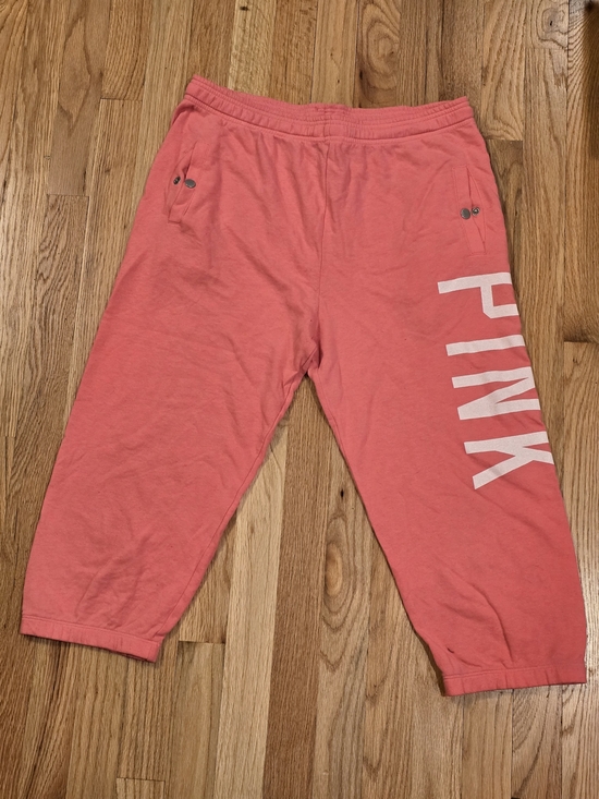 PINK Victoria's Secret Pants - PINK Victoria's Secret Coral Capri Sweatpants with White Logo
